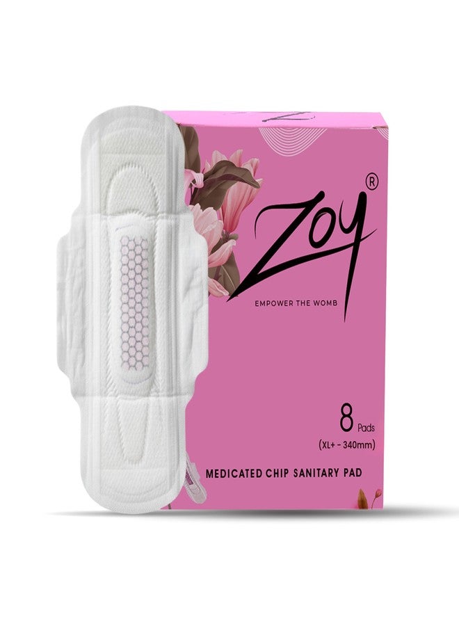 ZOY Graphene Sanitary Pads for Women XL+ Extra Heavy Flow | Anti-Bacterial Protection | Rash-Free, High Absorbency, Breathable Cotton, Odour Control | Ultra Thin Leak Lock Pads | 8 Pads - Image 1