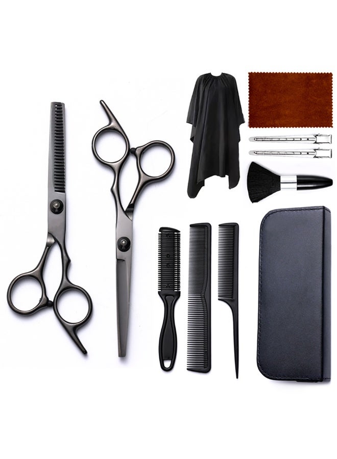 10pcs Professional Black Hair Cutting Scissors Kit - Barber Salon Thinning & Blending Shears for Men Women Pet - Image 1