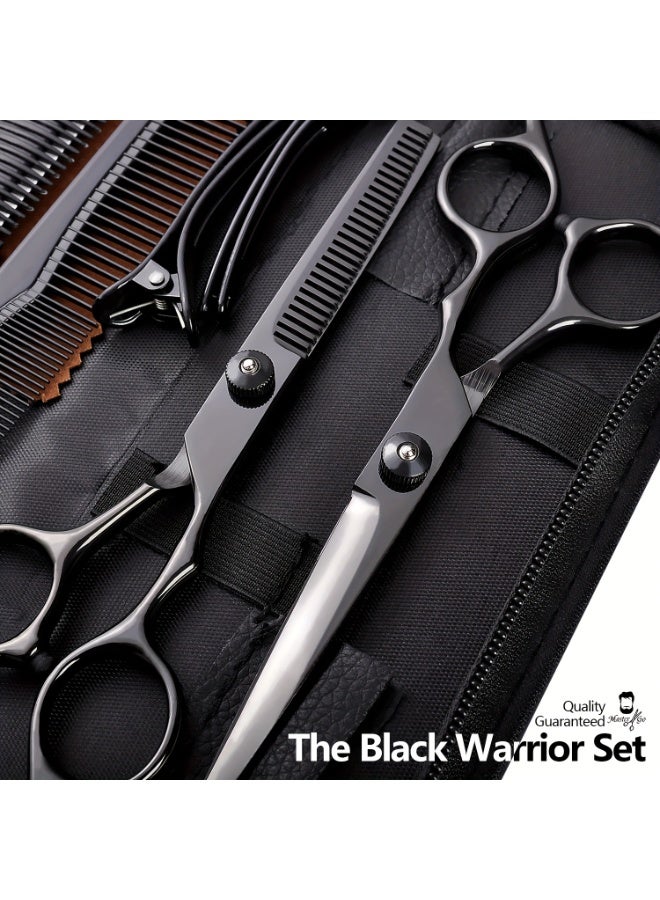 10pcs Professional Black Hair Cutting Scissors Kit - Barber Salon Thinning & Blending Shears for Men Women Pet - Image 3
