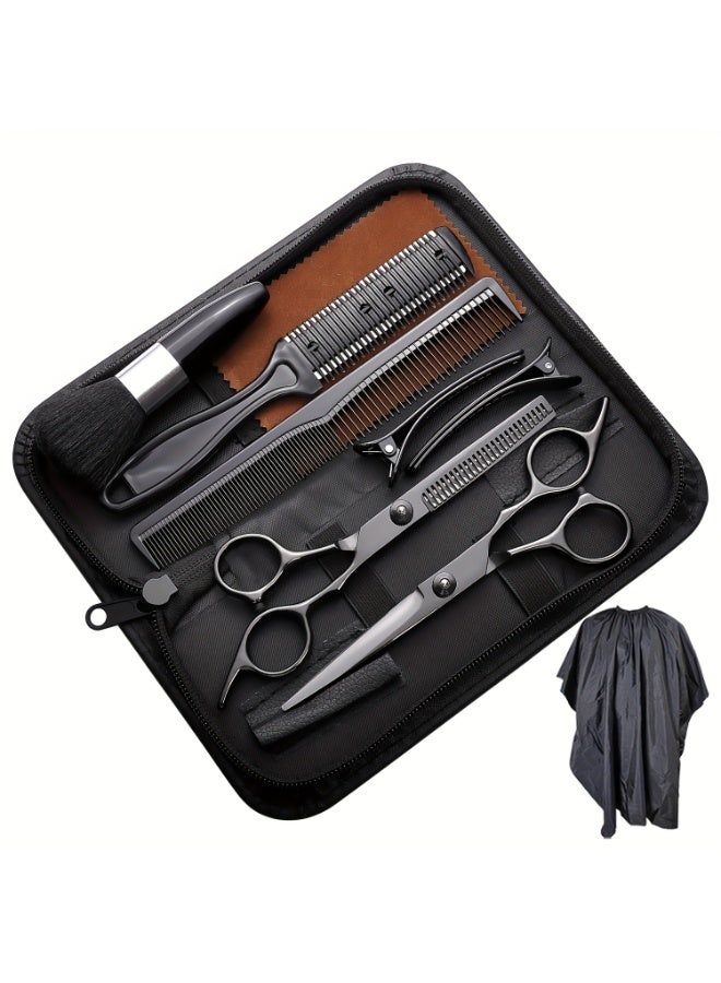 10pcs Professional Black Hair Cutting Scissors Kit - Barber Salon Thinning & Blending Shears for Men Women Pet - Image 2