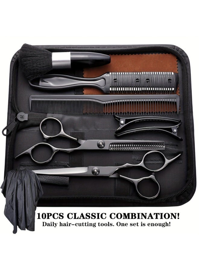 10pcs Professional Black Hair Cutting Scissors Kit - Barber Salon Thinning & Blending Shears for Men Women Pet - Image 4