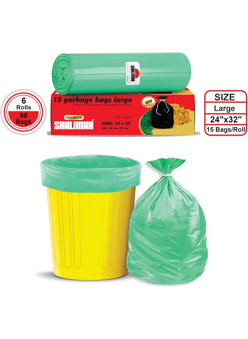 شاليمار أكياس قمامة شاليمار بريميوم OXO قابلة للتحلل الحيوي 24 × 32 بوصة (كبيرة) 90 كيس (6 لفات) كيس قمامة/كيس قمامة باللون الأخضر - Image 2