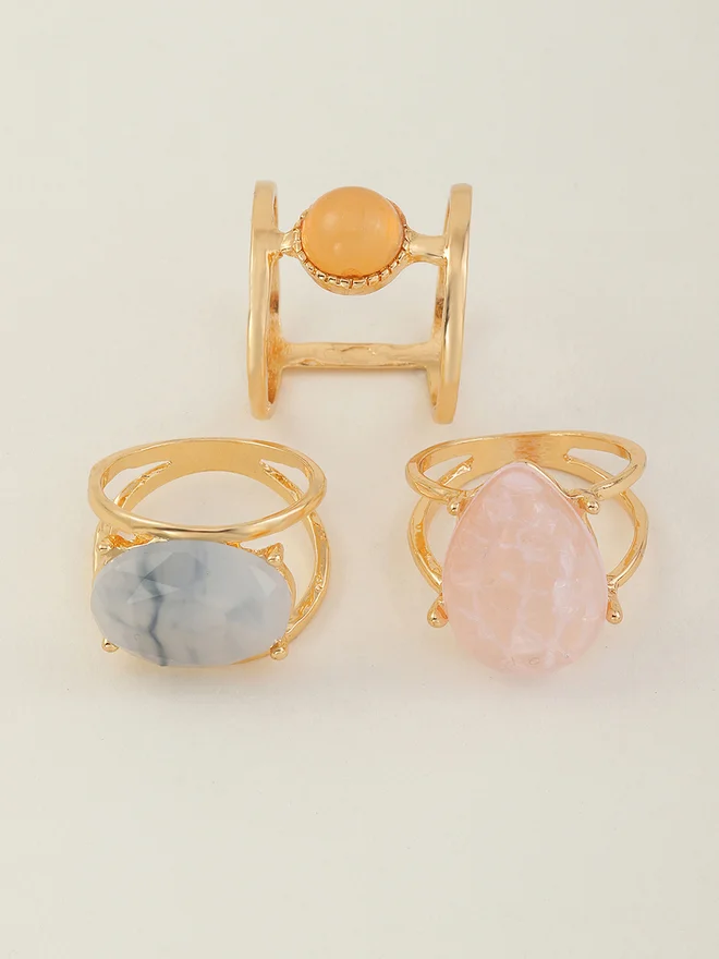 Styli  Pack of 3 - Gemstone Statement Rings for Women | Best Price UAE