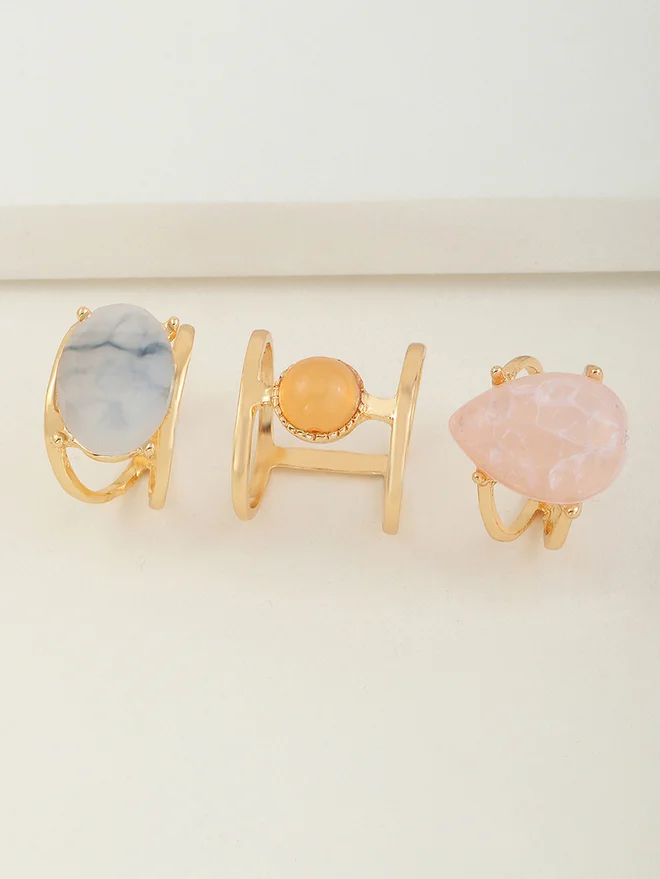 Styli  Pack of 3 - Gemstone Statement Rings for Women | Best Price UAE