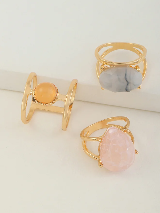 Styli  Pack of 3 - Gemstone Statement Rings for Women | Best Price UAE
