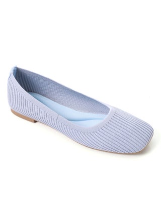 Slip On Ribbed Semi-Square Toecap Sky Blue Flats