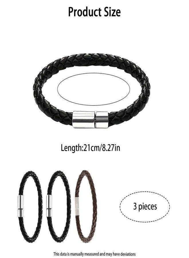 XFSAFDM 3 Pack Leather Bracelet for Men, Stylish Handmade Leather Bracelets for Men, Fashionable Accessories for Men, Minimalist Leather Bracelets - Image 2