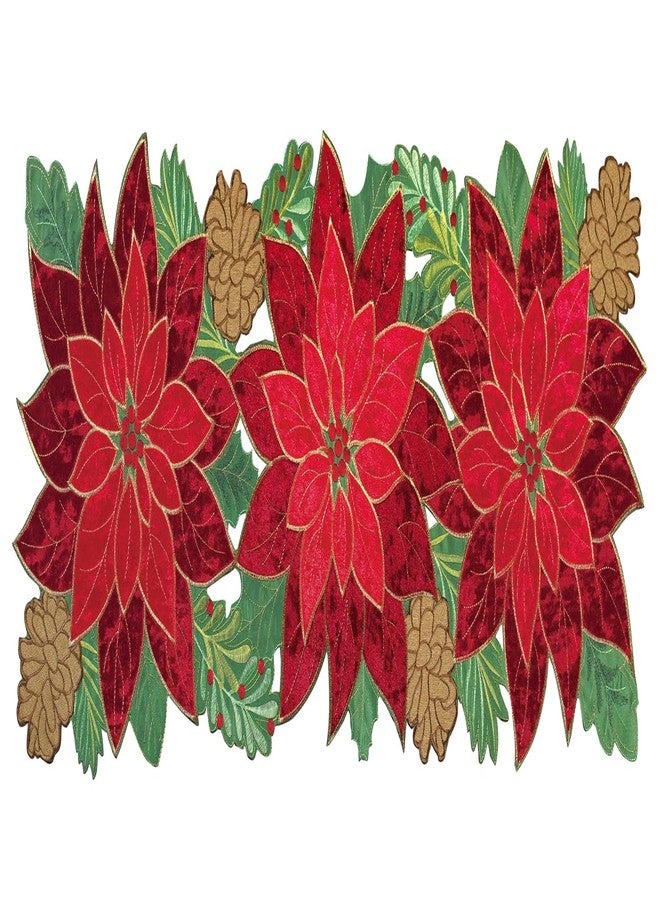 KEVA Holiday Christmas Table Runner, Embroidered Velvet Cutwork Poinsettia Red Table Runner, Christmas Decorations for Home and Kitchen, Poinsettia Table Decorations 13 Inch x 36Inch Long - Image 1