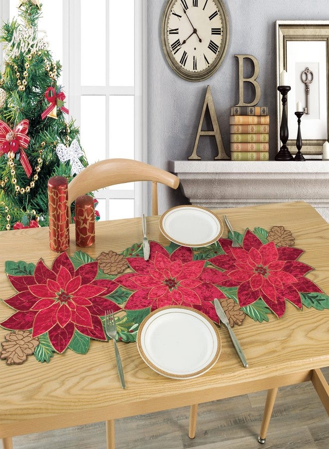 KEVA Holiday Christmas Table Runner, Embroidered Velvet Cutwork Poinsettia Red Table Runner, Christmas Decorations for Home and Kitchen, Poinsettia Table Decorations 13 Inch x 36Inch Long - Image 2