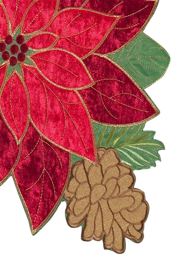 KEVA Holiday Christmas Table Runner, Embroidered Velvet Cutwork Poinsettia Red Table Runner, Christmas Decorations for Home and Kitchen, Poinsettia Table Decorations 13 Inch x 36Inch Long - Image 4
