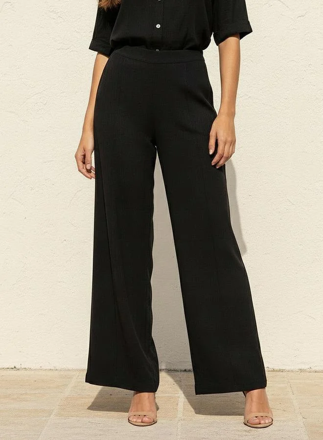 Wide Leg Flexi Waist Pintuck Detail Trousers