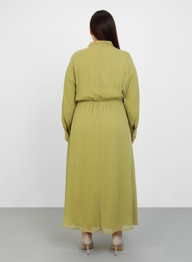 Modanisa Plus Olive Tie-Up Neck Maxi Dress - Image 5