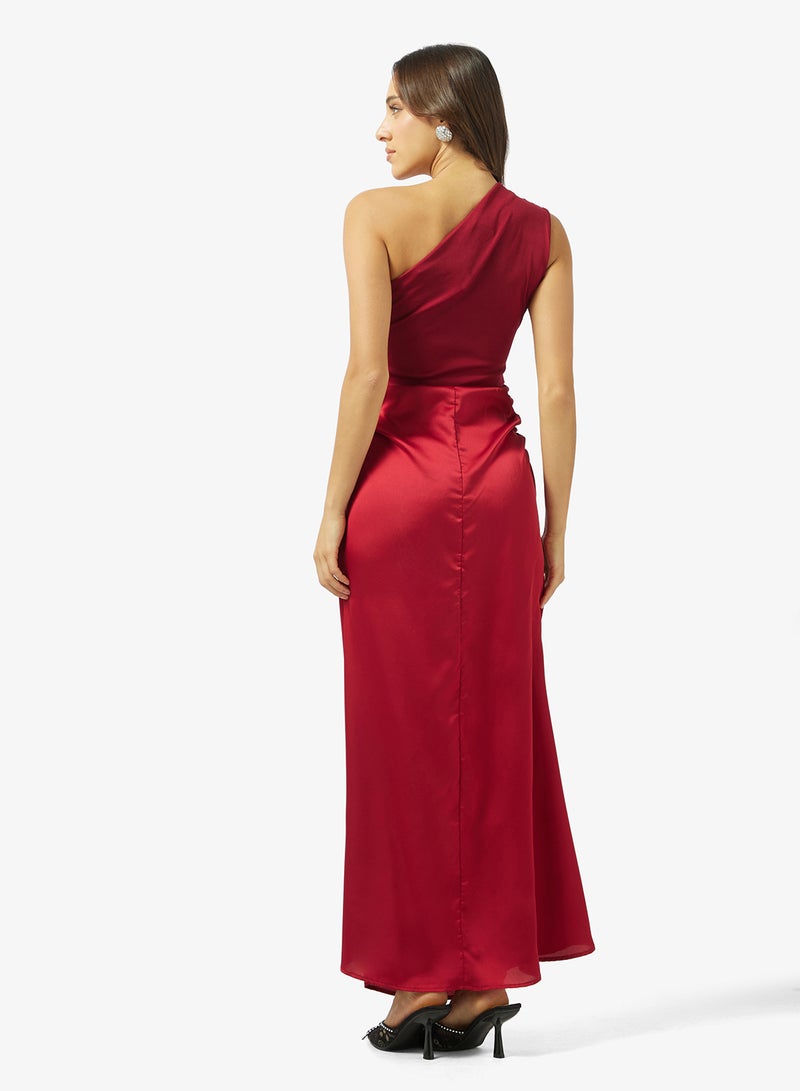 Ginger One Shoulder Draped Waist Satin Dress - Image 2