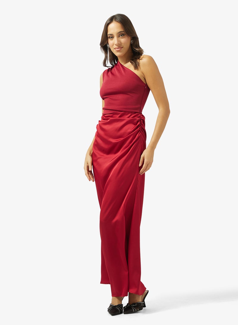 Ginger One Shoulder Draped Waist Satin Dress - Image 4