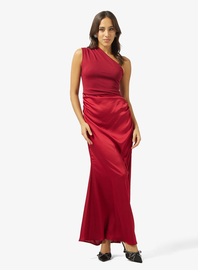 Ginger One Shoulder Draped Waist Satin Dress - Image 1