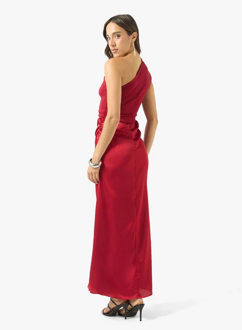Ginger One Shoulder Draped Waist Satin Dress
