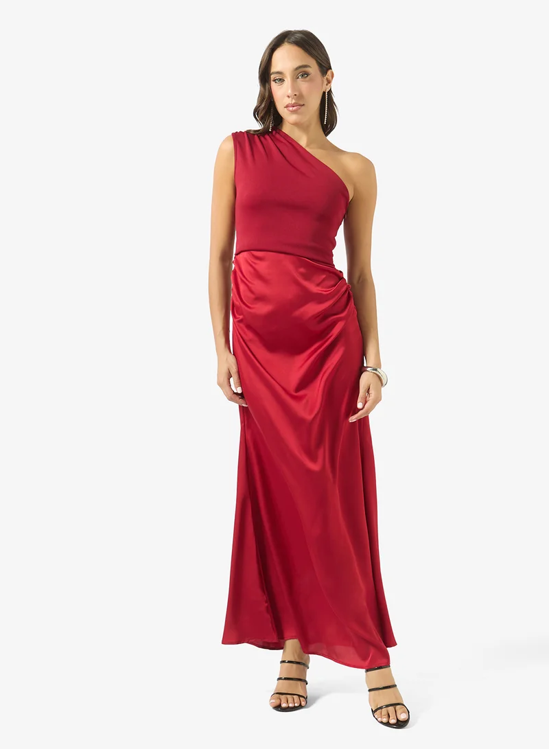 Ginger One Shoulder Draped Waist Satin Dress