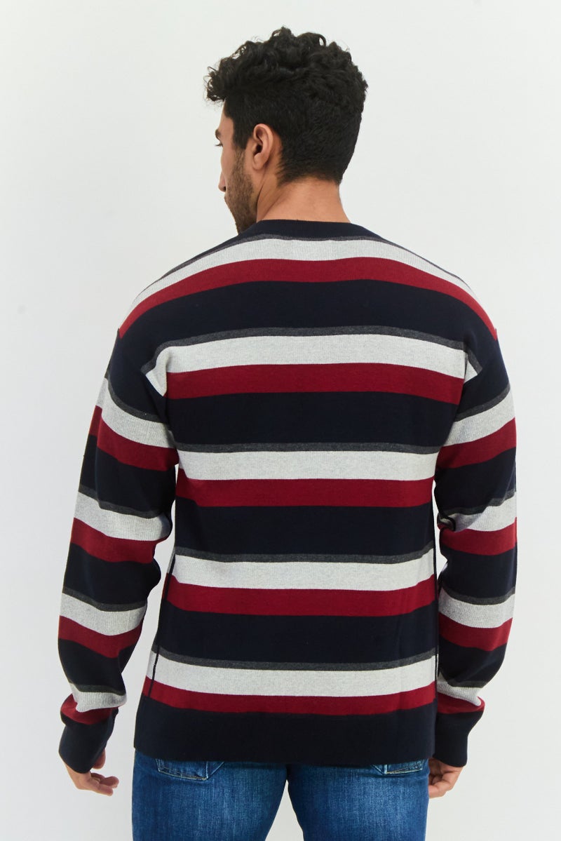 PERRY ELLIS سويت شيرت رجالي بياقة دائرية مخطط، أزرق داكن - Image 3