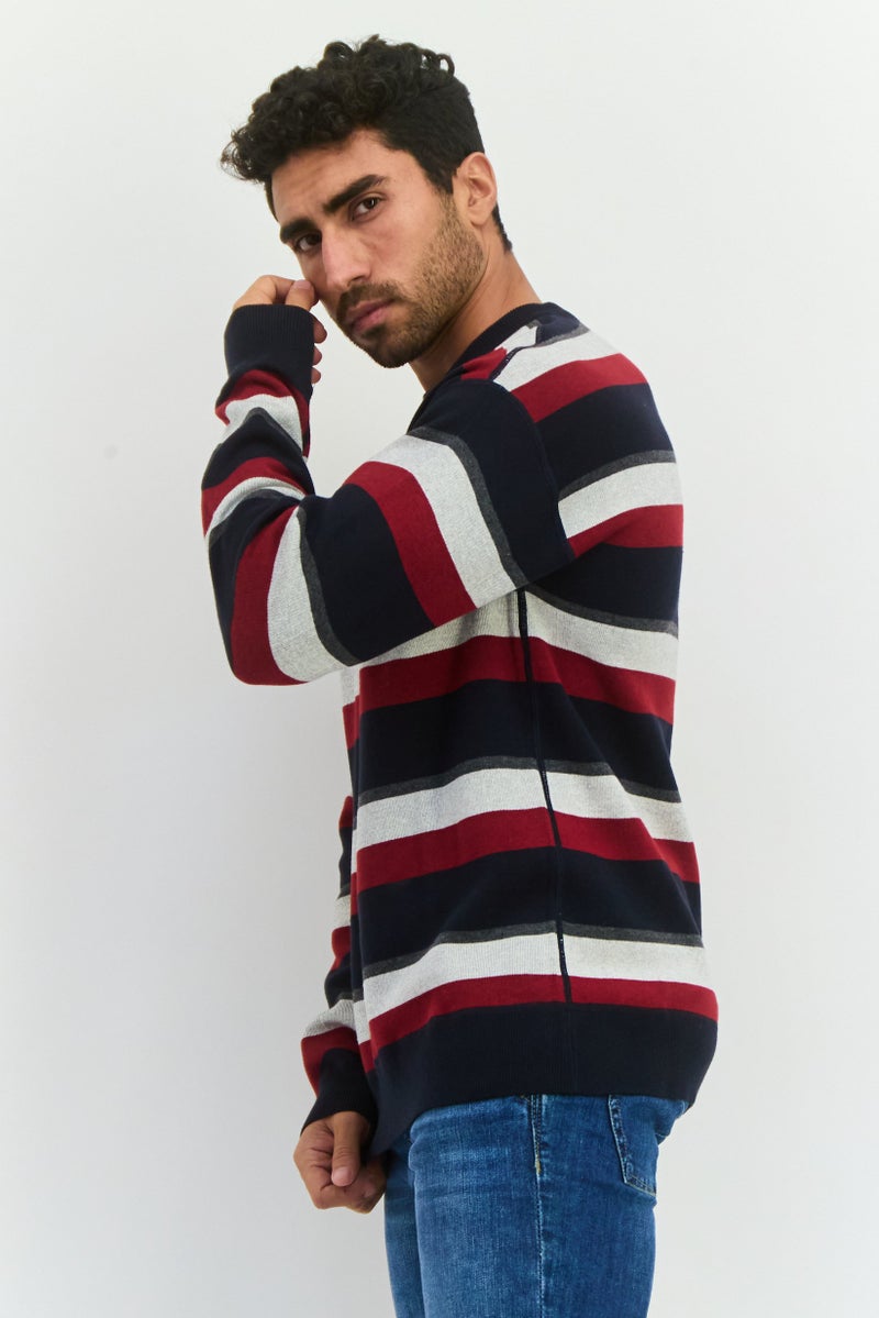 PERRY ELLIS سويت شيرت رجالي بياقة دائرية مخطط، أزرق داكن - Image 2