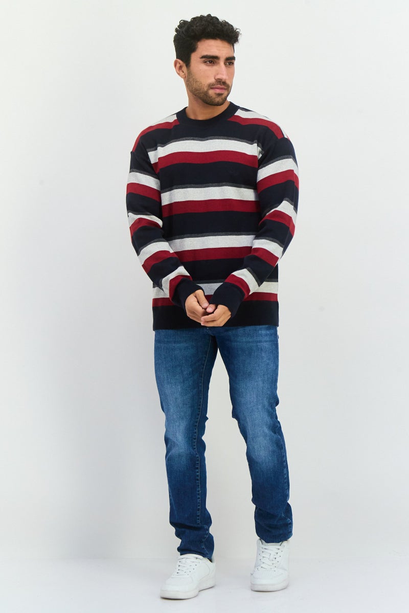 PERRY ELLIS سويت شيرت رجالي بياقة دائرية مخطط، أزرق داكن - Image 4