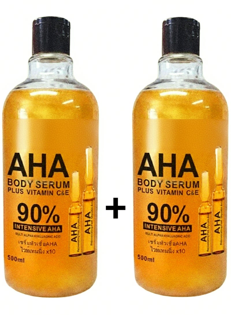 آها [قطعتين] سيروم الوجه والجسم 90% أحماض ألفا هيدروكسي المكثفة لترطيب أعمق ومكافحة الشيخوخة ,بالإضافة إلى فيتامين سي & إي 500 مل . - Image 1
