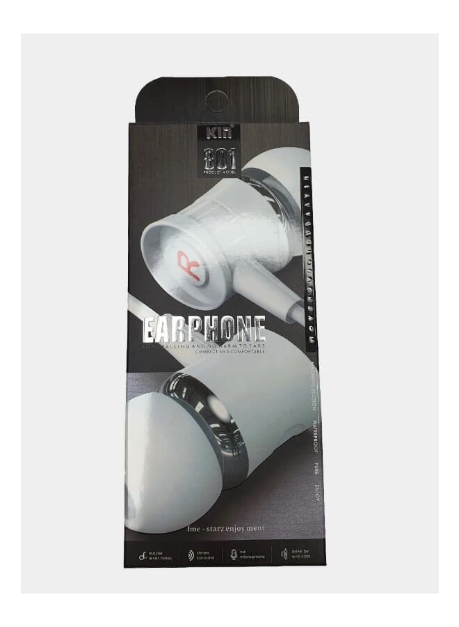 كين سماعة أذن سلكية من كيم K801 باللون الأبيض