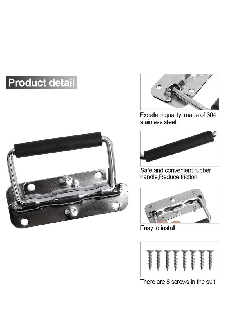 XiuWoo 2pcs Stainless Spring Folding Handle, with Rubber Grip Metal Lifting Box Handle Heavy Duty, Tool Handles, Chest Ring Pull Stee, for Toolbox Replacement, Storage Boxes - Image 5