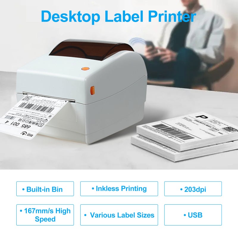 Bisofice Direct Thermal Label Printer: 4x6 Size, Fast 160mm/s Printing, Compact Efficient Design - USB Interface, Multi-Platform Compatibility for Small Business Online Operations - Image 2