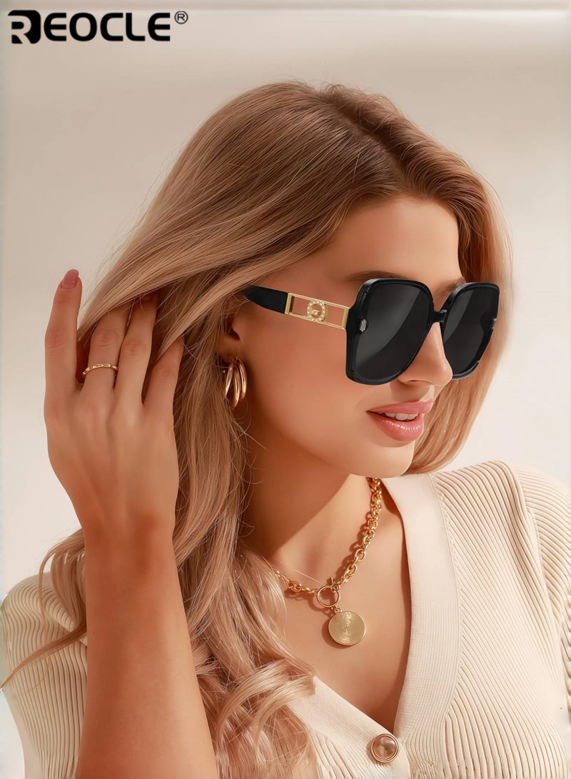 ريوكل نظارات شمسية نسائية كلاسيكية ريترو مستطيلة إطار معدني مفصل نظارات عادية زخرفية مضادة للضوء الساطع نظارات متينة مثالية لجميع المناسبات - Image 5