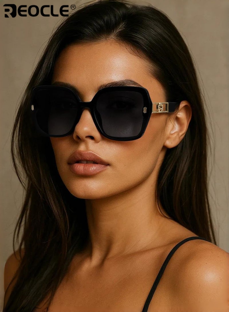 ريوكل نظارات شمسية نسائية كلاسيكية ريترو مستطيلة إطار معدني مفصل نظارات عادية زخرفية مضادة للضوء الساطع نظارات متينة مثالية لجميع المناسبات - Image 3