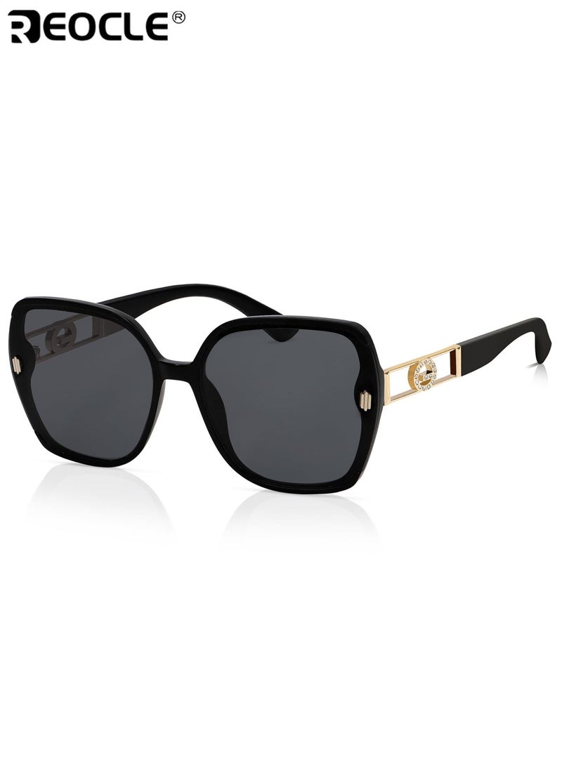 ريوكل نظارات شمسية نسائية كلاسيكية ريترو مستطيلة إطار معدني مفصل نظارات عادية زخرفية مضادة للضوء الساطع نظارات متينة مثالية لجميع المناسبات - Image 1