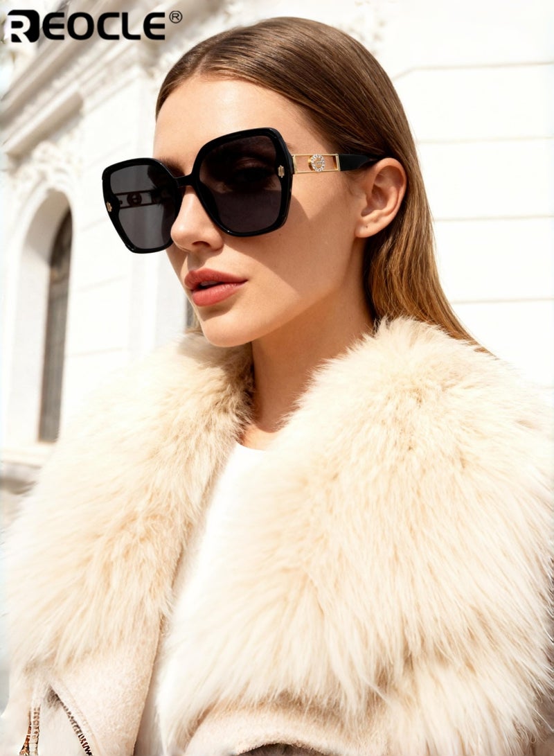 ريوكل نظارات شمسية نسائية كلاسيكية ريترو مستطيلة إطار معدني مفصل نظارات عادية زخرفية مضادة للضوء الساطع نظارات متينة مثالية لجميع المناسبات - Image 2