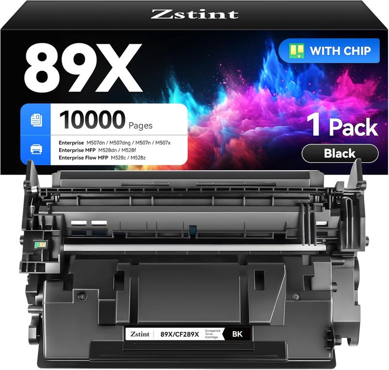 Zstint 89X Black Toner Cartridge 1-Pack High Yield with Chip Replacement for HP 89X CF289X 89A CF289A Cartridges Compatible with HP LaserJet Enterprise Flow MFP M528c M528z M507dn M507dng M507n M507x Printer - Image 1