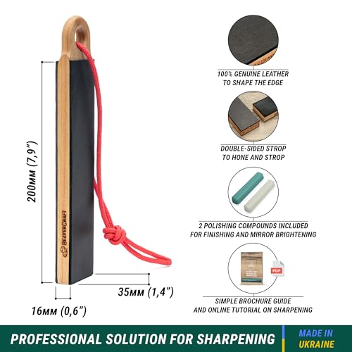 BeaverCraft Leather Strop for Knife Sharpening LS9P02 - Stropping Kit with Polishing Compound - Leather Knife Sharpener - Honing Strop Block 2-sided - Image 2