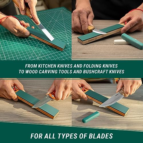 BeaverCraft Leather Strop for Knife Sharpening LS9P02 - Stropping Kit with Polishing Compound - Leather Knife Sharpener - Honing Strop Block 2-sided - Image 3