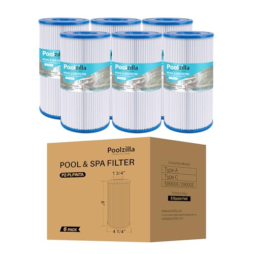 Poolzilla 6 Pack Pool Filter Cartridge for Type A or C Compatible with Intex 29000E59900E Easy Set Pool Filters Summer Escapes or Summer Waves Above Ground Pools L x OD 8 x 425 - Image 1