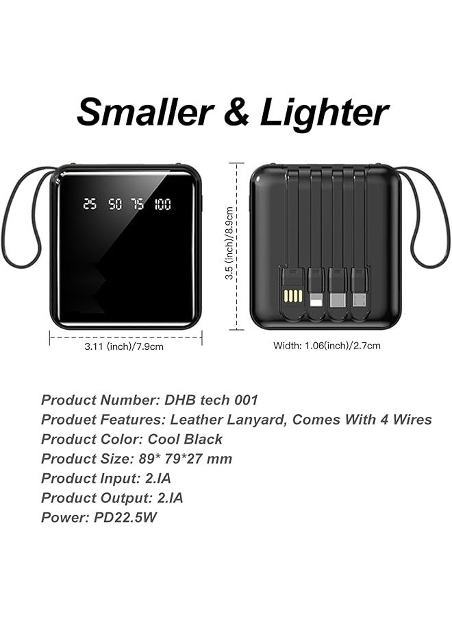 Mini Power Bank Portable 22.5W Fast Charger 10000Mah Battery Pack With Built In Detachable Cable With Led Display Type C Power Bank Compatible With Smart Phones Tablets And More
