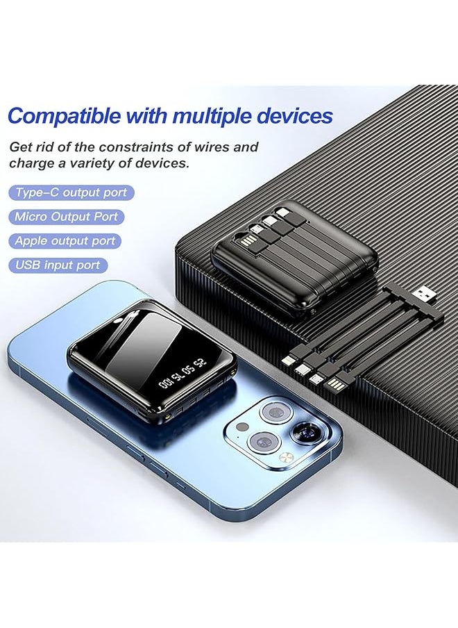Mini Power Bank Portable 22.5W Fast Charger 10000Mah Battery Pack With Built In Detachable Cable With Led Display Type C Power Bank Compatible With Smart Phones Tablets And More