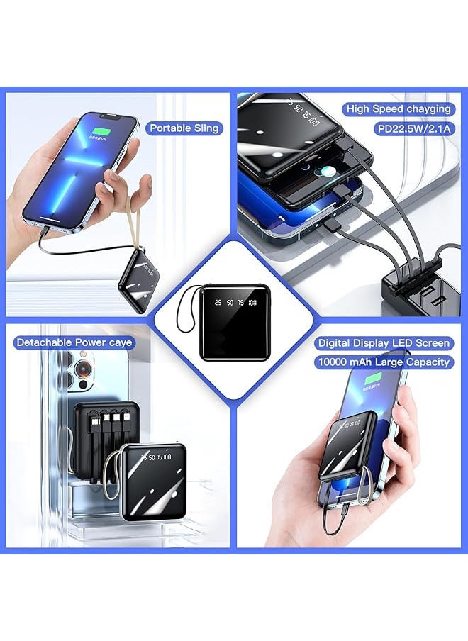 Mini Power Bank Portable 22.5W Fast Charger 10000Mah Battery Pack With Built In Detachable Cable With Led Display Type C Power Bank Compatible With Smart Phones Tablets And More