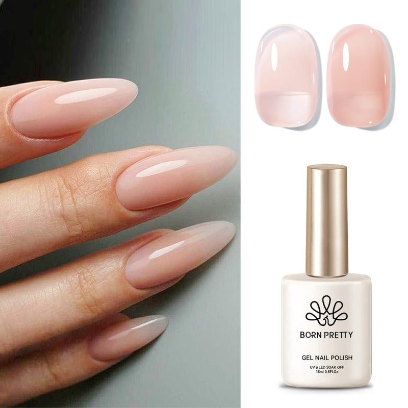 Born Pretty Nude Gel Nail Polish Jelly Light Nude Gel Polish,Sheer Translucent Skin Stone Natural Long Lasting Soak Off Gel Polish Nail Art DIY 15ML - Image 1