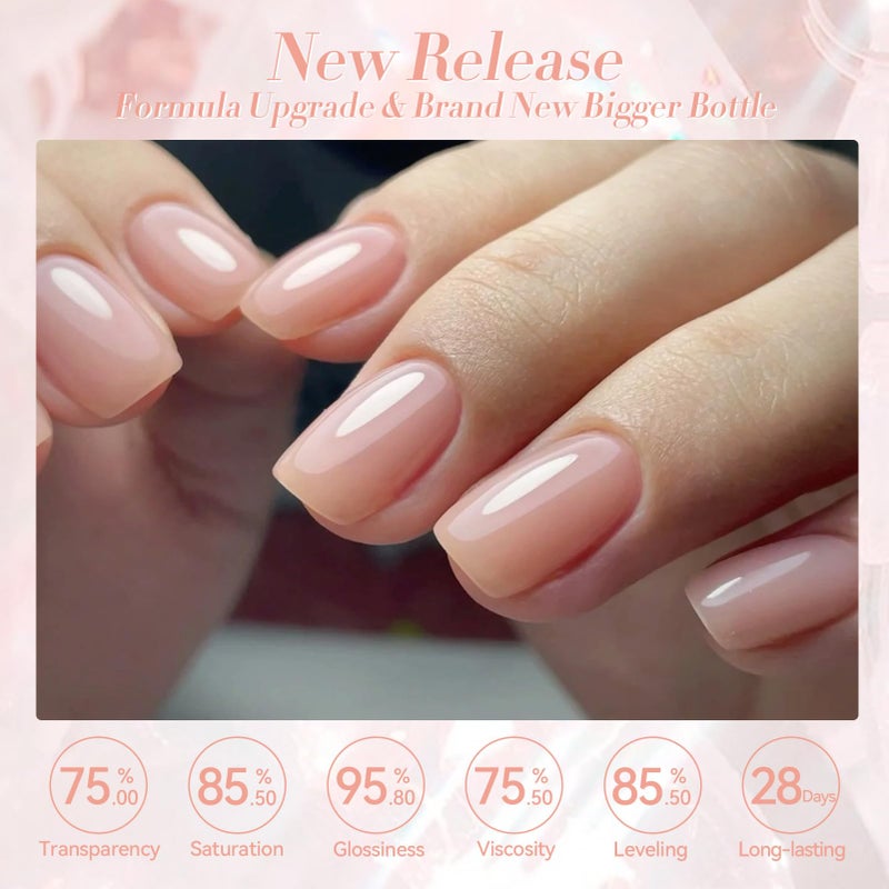 Born Pretty Nude Gel Nail Polish Jelly Light Nude Gel Polish,Sheer Translucent Skin Stone Natural Long Lasting Soak Off Gel Polish Nail Art DIY 15ML - Image 2