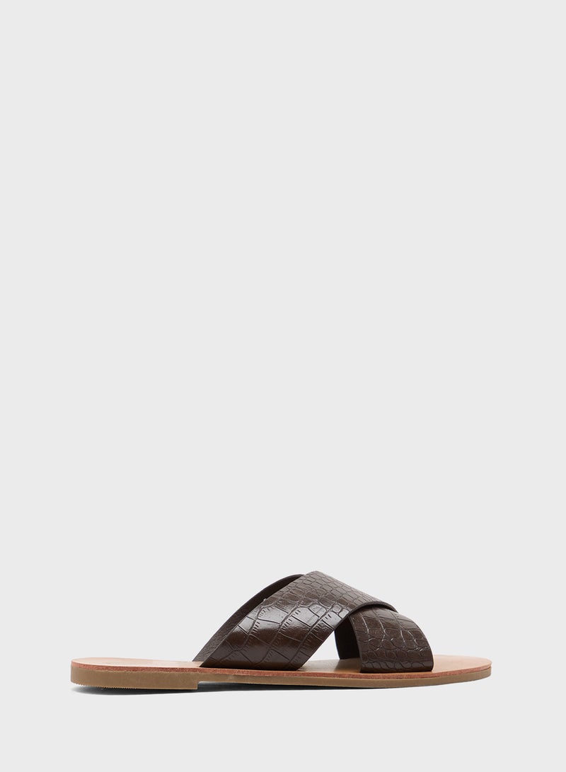 GLAMOROUS Casual Cross Strap Flat Sandals - Image 1