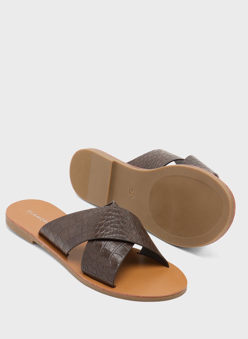 GLAMOROUS Casual Cross Strap Flat Sandals - Image 4