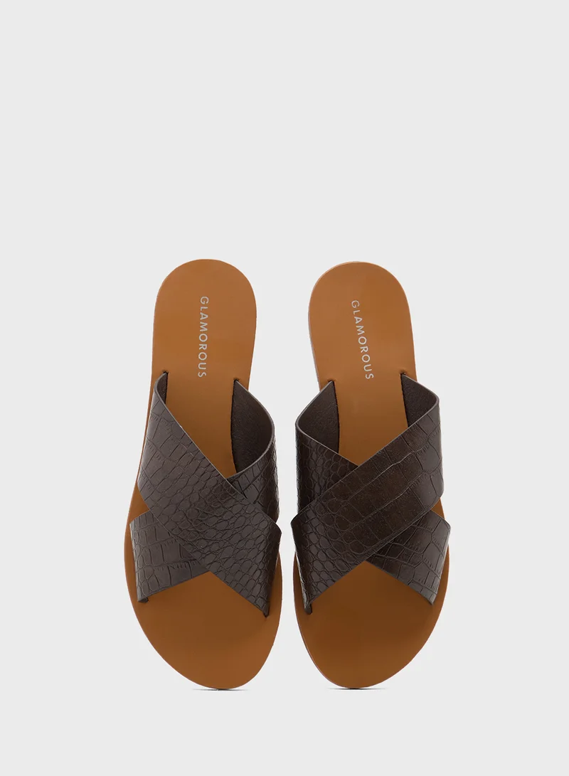 GLAMOROUS Casual Cross Strap Flat Sandals