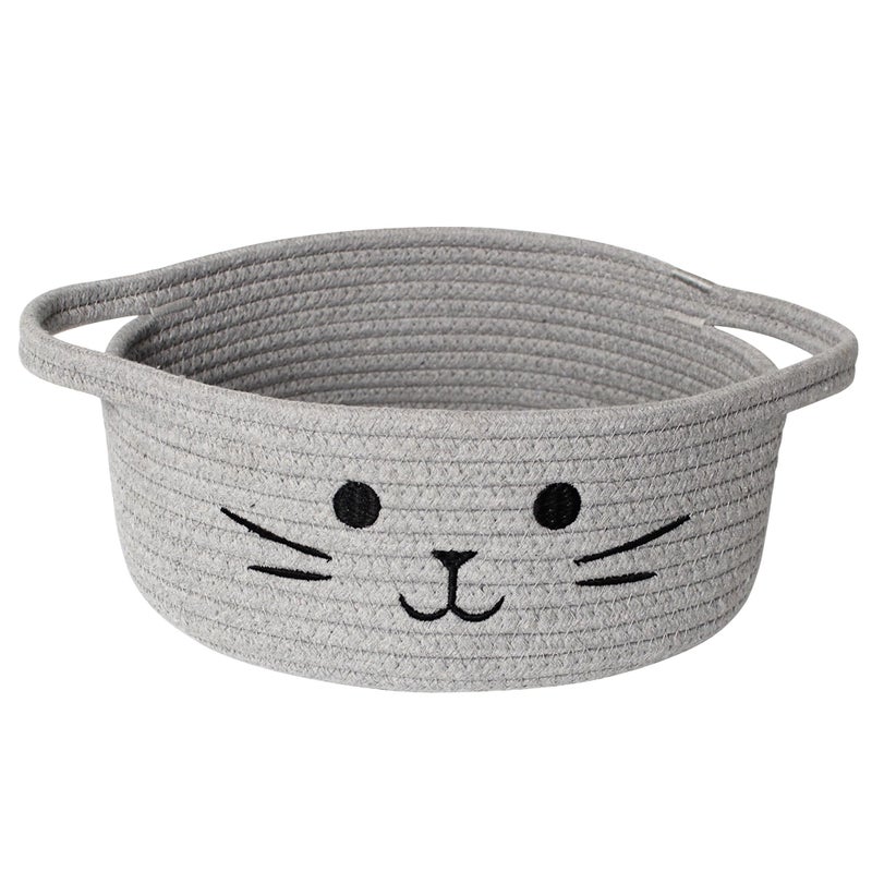 WILLITAT Small Cat Toy Basket, 10â€x10â€x4â€ Gray Cotton Rope Storage Bin with Handles, Woven Cat Organizer Box for Indoor Pets, Cute Kitty Easter Basket Gifts Empty, Living Room Nursery Decor - Image 1