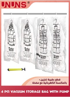 UNUNS Hanging Vacuum Space Saver Bag,4 Pack Reusable Vacuum Storage Bag With Hangers,Vacuum Seal Storage Bag With Suction Pump,Space Saver Bags Vacuum Bag For Sweater Coat Suit,2XL+2L  - Image 1