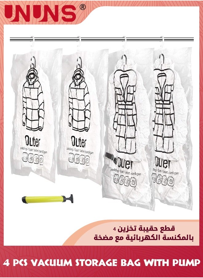 UNUNS Hanging Vacuum Space Saver Bag,4 Pack Reusable Vacuum Storage Bag With Hangers,Vacuum Seal Storage Bag With Suction Pump,Space Saver Bags Vacuum Bag For Sweater Coat Suit,2XL+2L  - Image 1