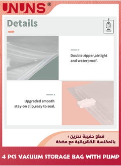 UNUNS Hanging Vacuum Space Saver Bag,4 Pack Reusable Vacuum Storage Bag With Hangers,Vacuum Seal Storage Bag With Suction Pump,Space Saver Bags Vacuum Bag For Sweater Coat Suit,2XL+2L  - Image 5