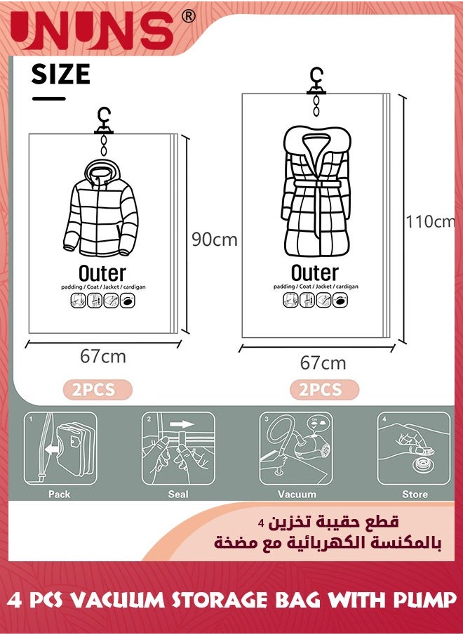 UNUNS Hanging Vacuum Space Saver Bag,4 Pack Reusable Vacuum Storage Bag With Hangers,Vacuum Seal Storage Bag With Suction Pump,Space Saver Bags Vacuum Bag For Sweater Coat Suit,2XL+2L  - Image 2