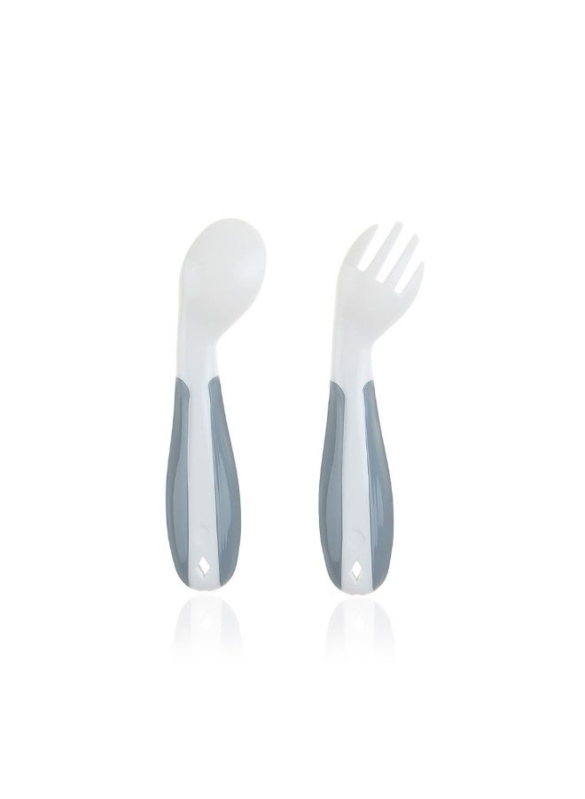 BabyJem Curved Right Handed Fork & Spoon Set For 6+ Months Baby - White